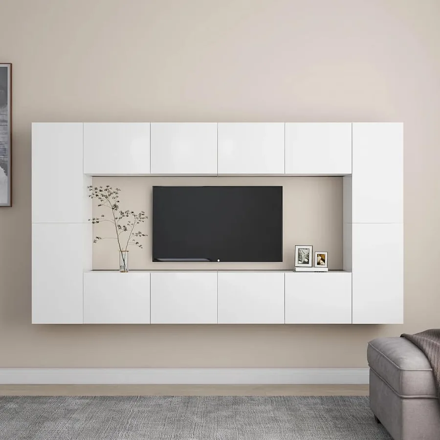 Ensemble de meubles TV 8 pcs Blanc Bois d'ingénierie