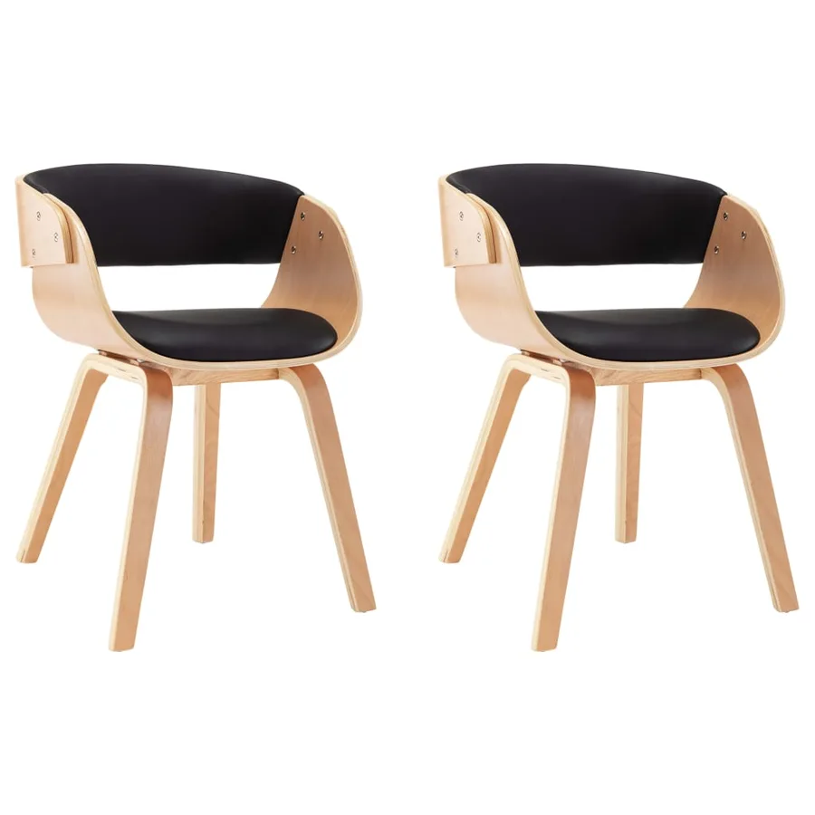 Chaises à manger lot de 2 noir bois courbé et similicuir - 2