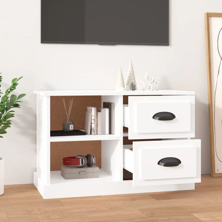Meuble TV blanc brillant 73x35,5x47,5 cm bois d'ingénierie - 3