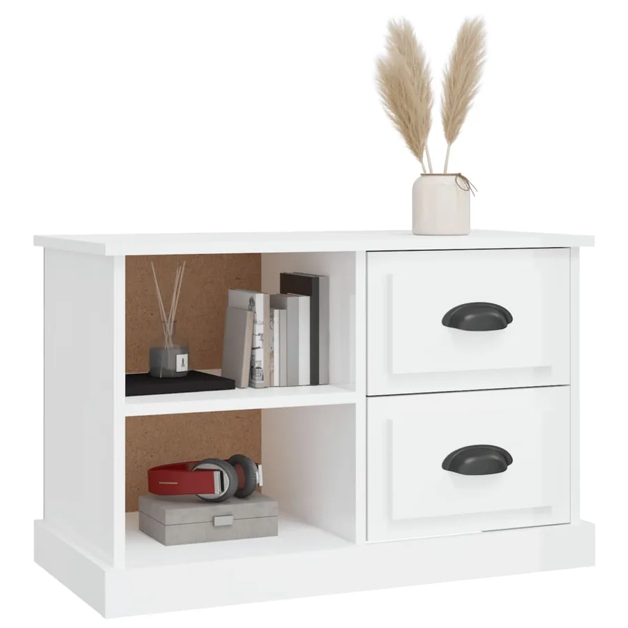 Meuble TV blanc brillant 73x35,5x47,5 cm bois d'ingénierie - 4