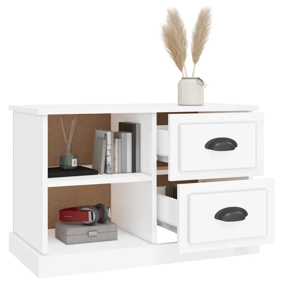Meuble TV blanc brillant 73x35,5x47,5 cm bois d'ingénierie - 5