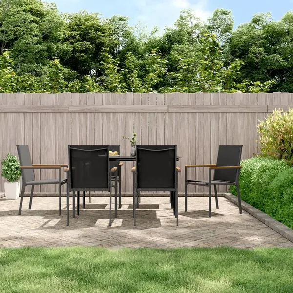 Ensemble à manger de jardin 7 pcs noir textilène et acier