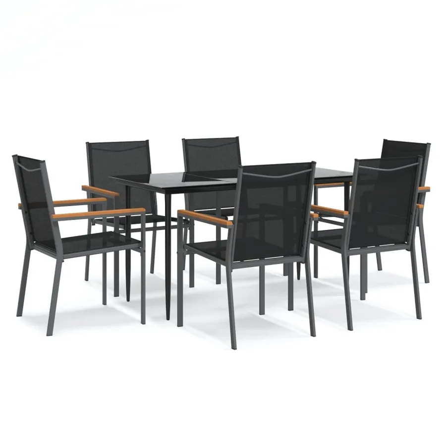 Ensemble à manger de jardin 7 pcs noir textilène et acier - 2