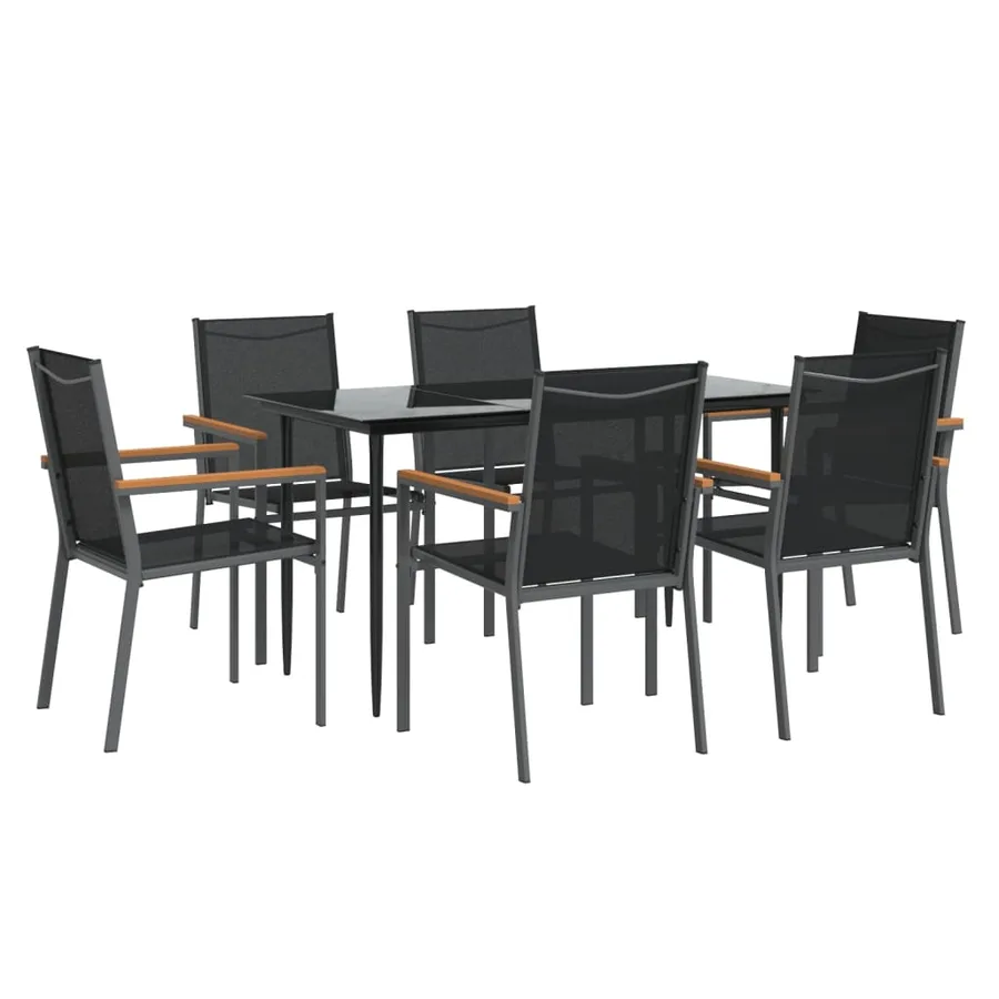 Ensemble à manger de jardin 7 pcs noir textilène et acier - 3