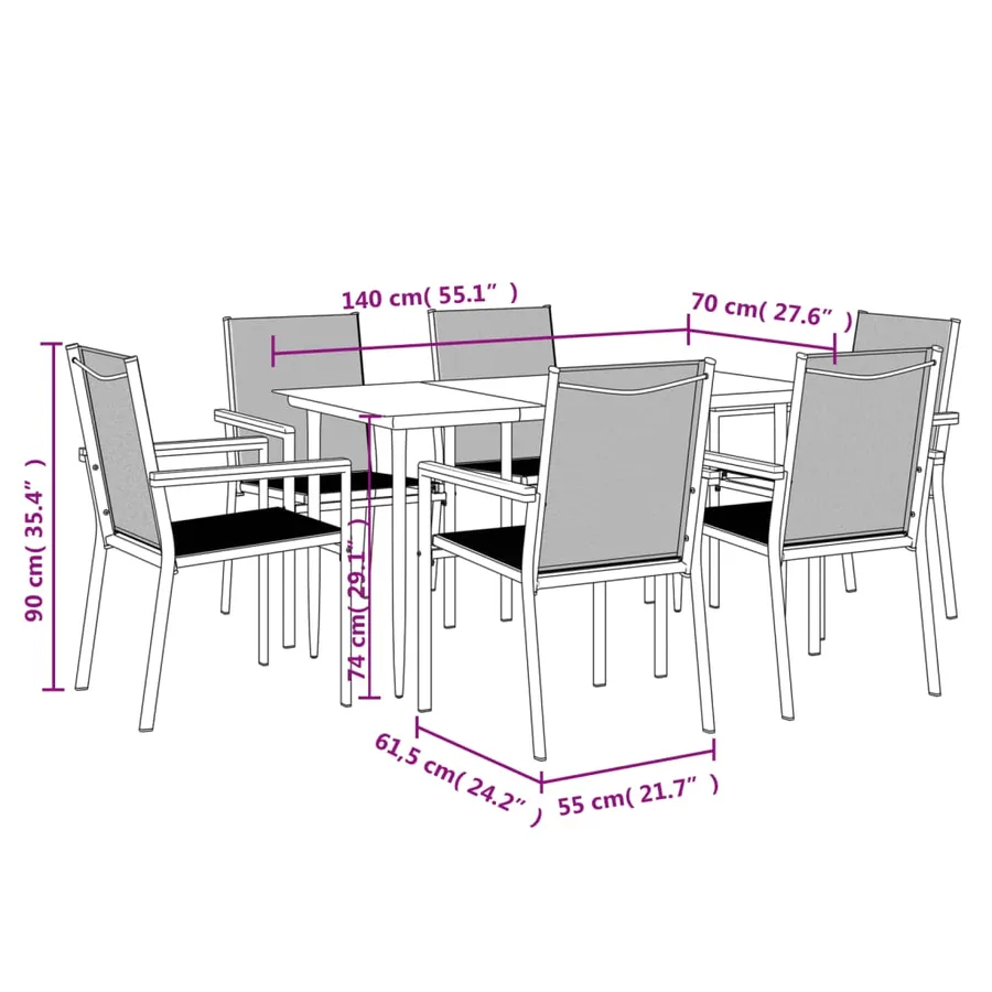 Ensemble à manger de jardin 7 pcs noir textilène et acier - 9