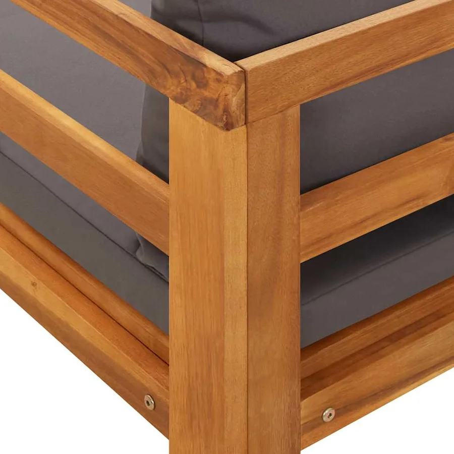 Chaise longue avec coussins gris foncé Bois d'acacia solide - 10