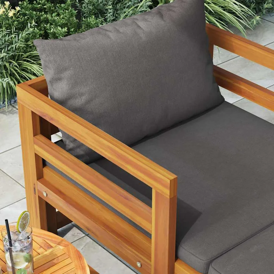 Chaise longue avec coussins gris foncé Bois d'acacia solide - 3