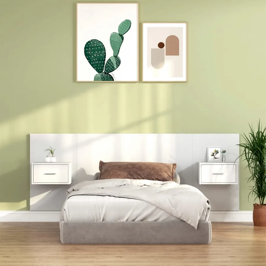 Tête de lit avec armoires Blanc Bois d'ingénierie