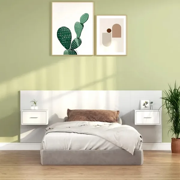 Tête de lit avec armoires Blanc Bois d'ingénierie