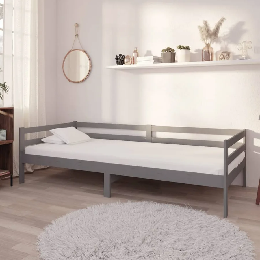 Lit de jour sans matelas gris bois de pin massif 90x200 cm