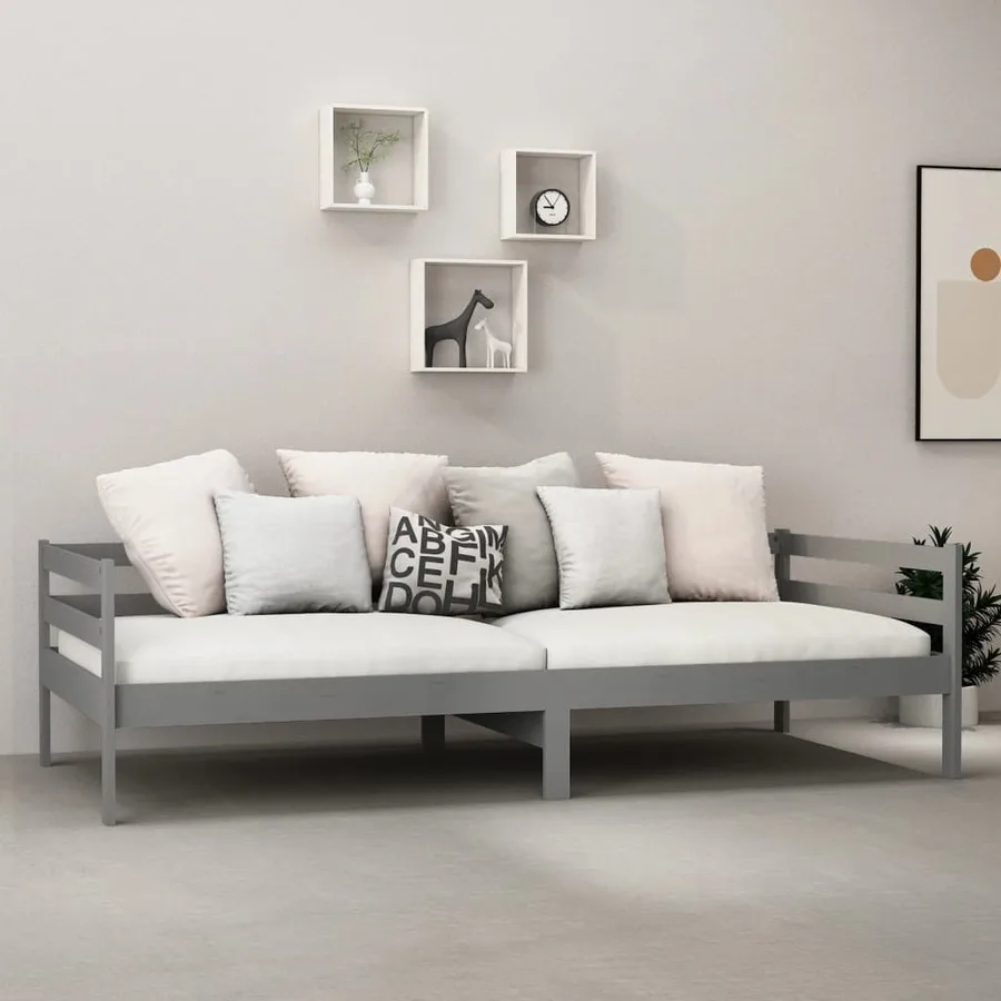 Lit de jour sans matelas gris bois de pin massif 90x200 cm - 3