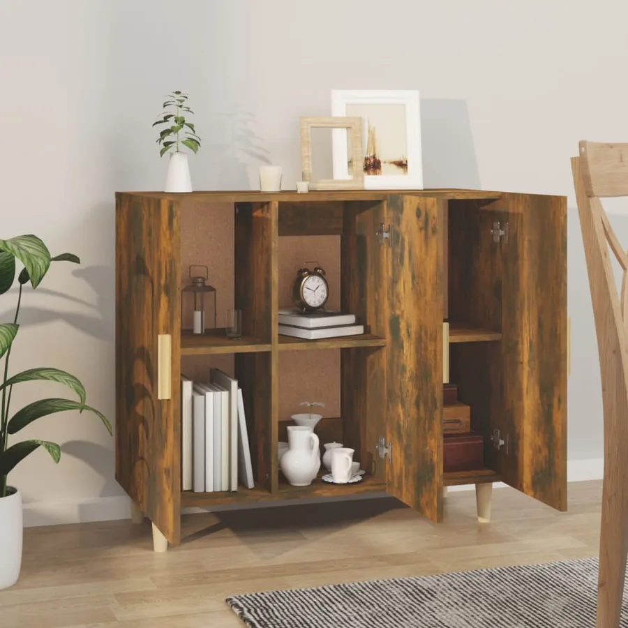 Buffet chêne fumé 90x34x80 cm bois d'ingénierie - 6