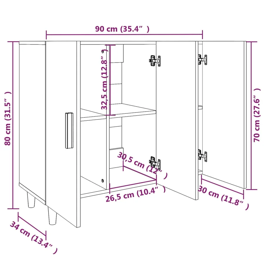 Buffet chêne fumé 90x34x80 cm bois d'ingénierie - 8