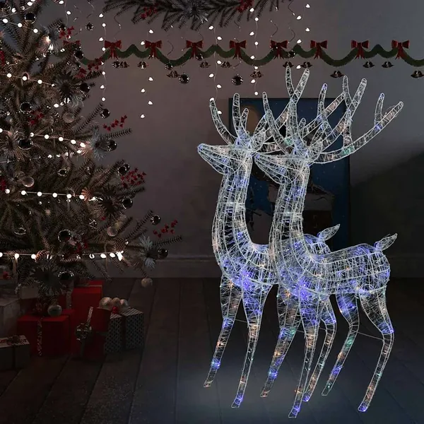 Rennes de Noël XXL Acrylique 250 LED 2 pcs 180 cm Multicolore