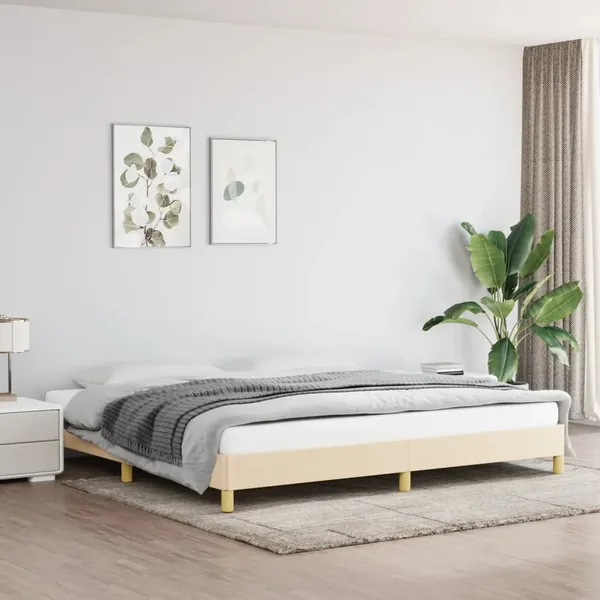 Cadre de lit sans matelas crème 200x200 cm tissu