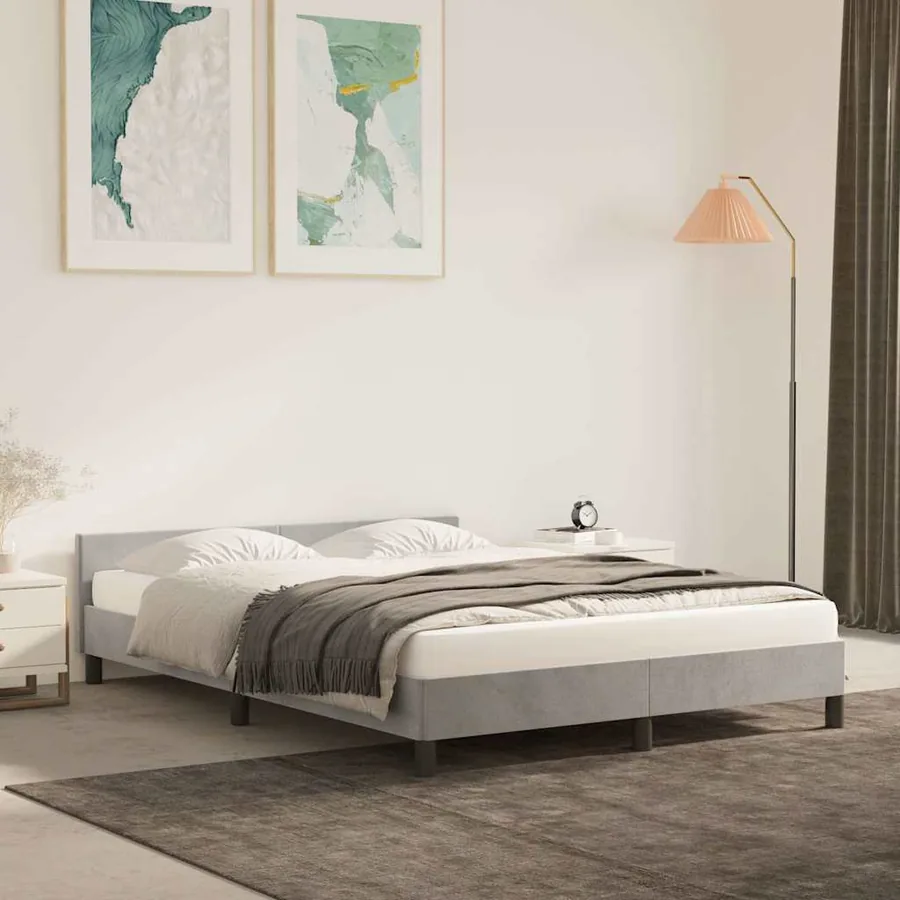 Cadre de lit sans matelas gris clair 140x200 cm velours