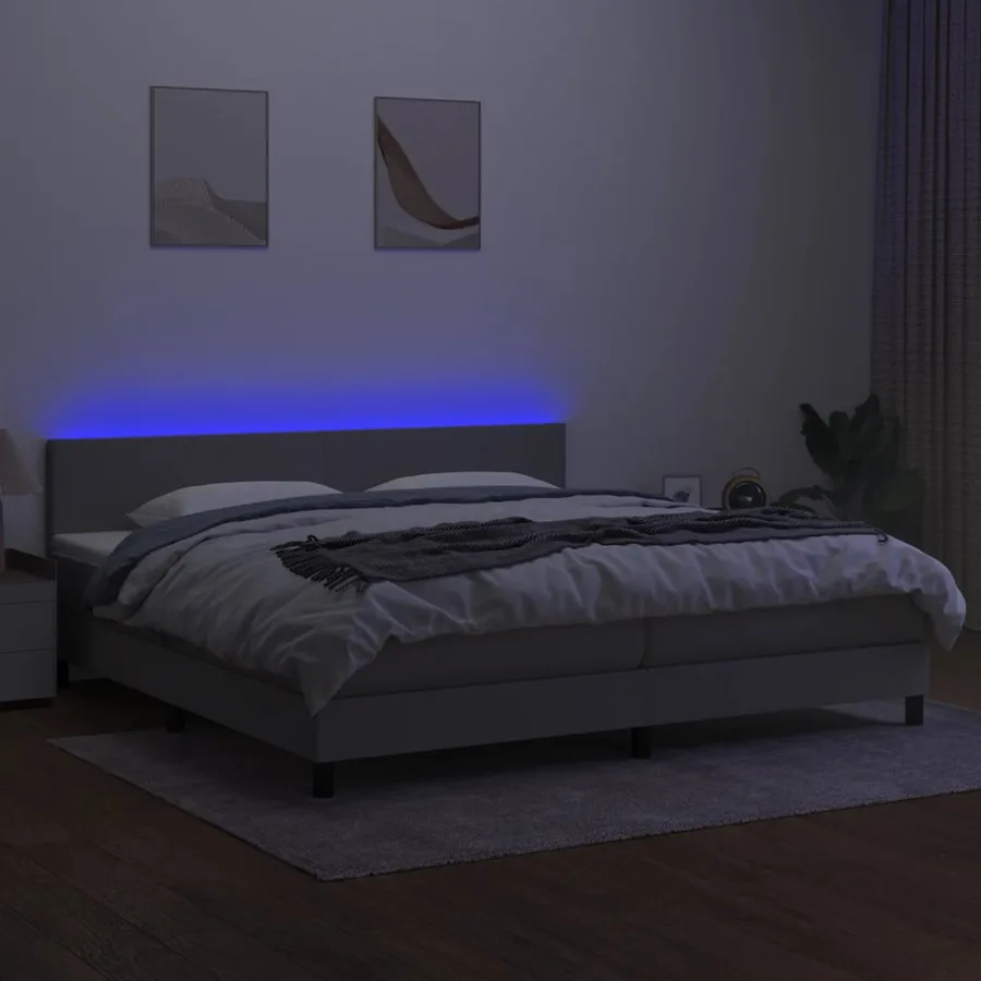 Sommier à lattes de lit matelas LED Gris clair 200x200 cm Tissu - 4
