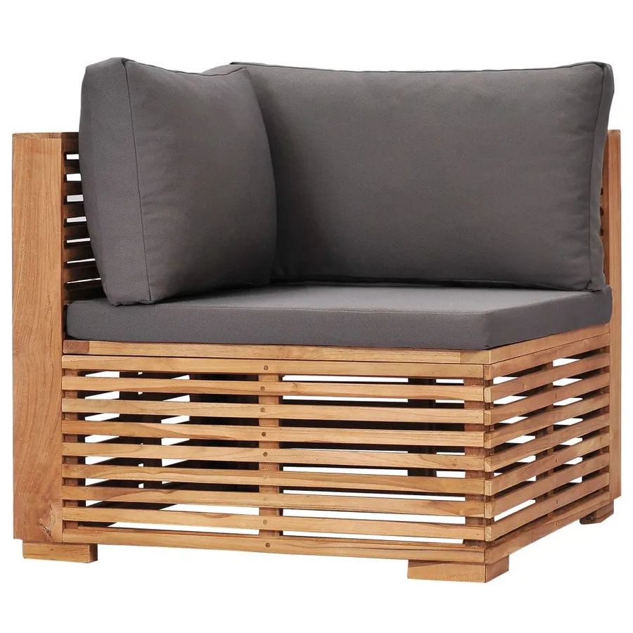 Canapé d'angle de jardin avec coussin gris Bois de teck solide - 2