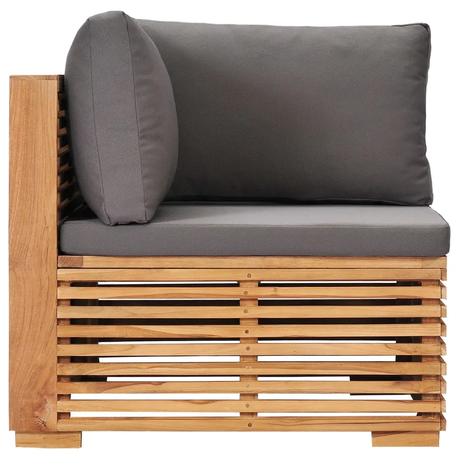 Canapé d'angle de jardin avec coussin gris Bois de teck solide - 3