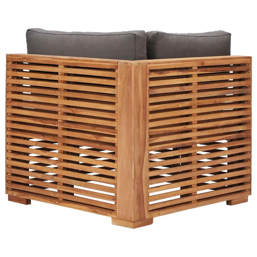 Canapé d'angle de jardin avec coussin gris Bois de teck solide - 4