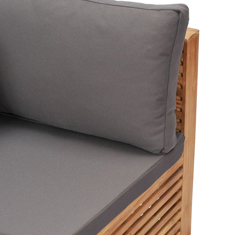 Canapé d'angle de jardin avec coussin gris Bois de teck solide - 6