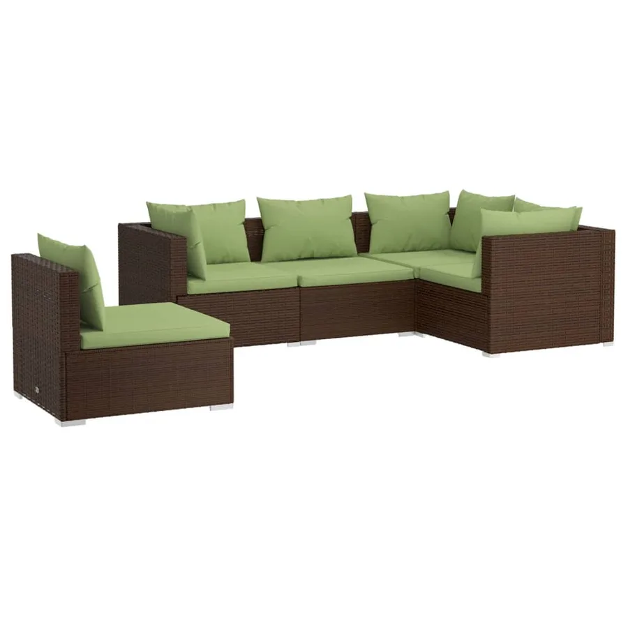 Salon de jardin 5 pcs avec coussins résine tressée marron - 2