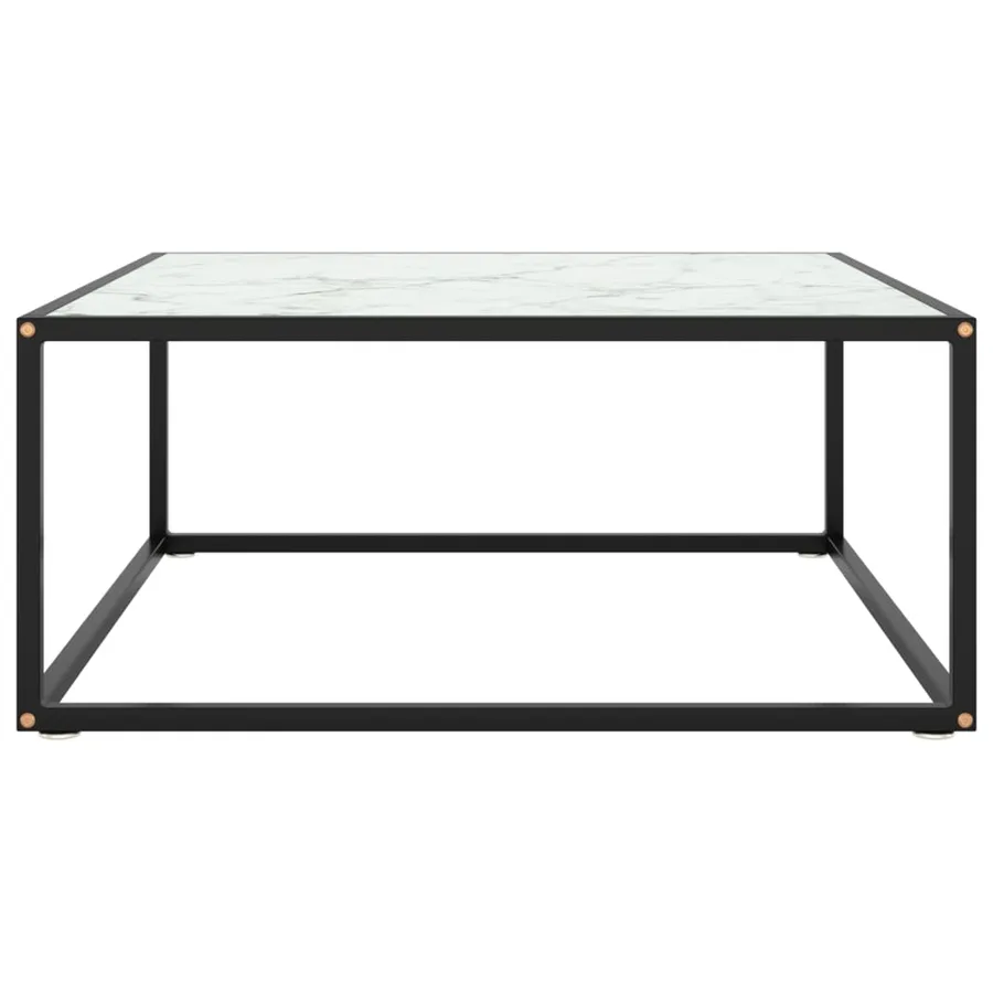 Table basse Noir avec verre marbre blanc 80x80x35 cm - 2