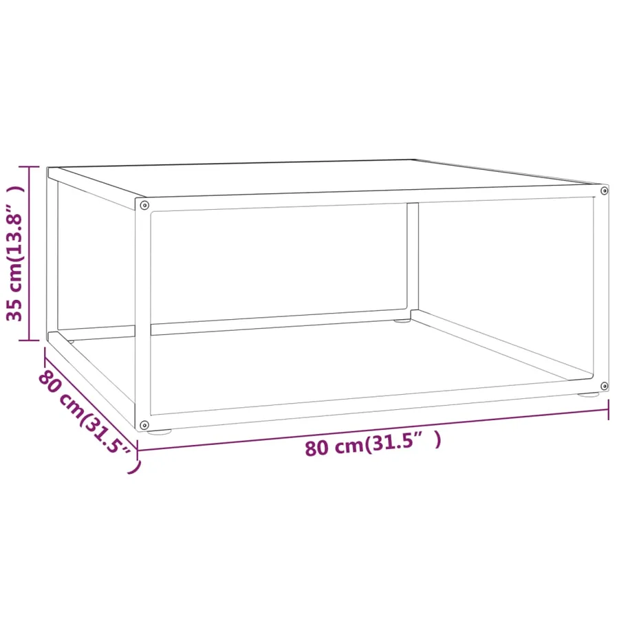 Table basse Noir avec verre marbre blanc 80x80x35 cm - 5