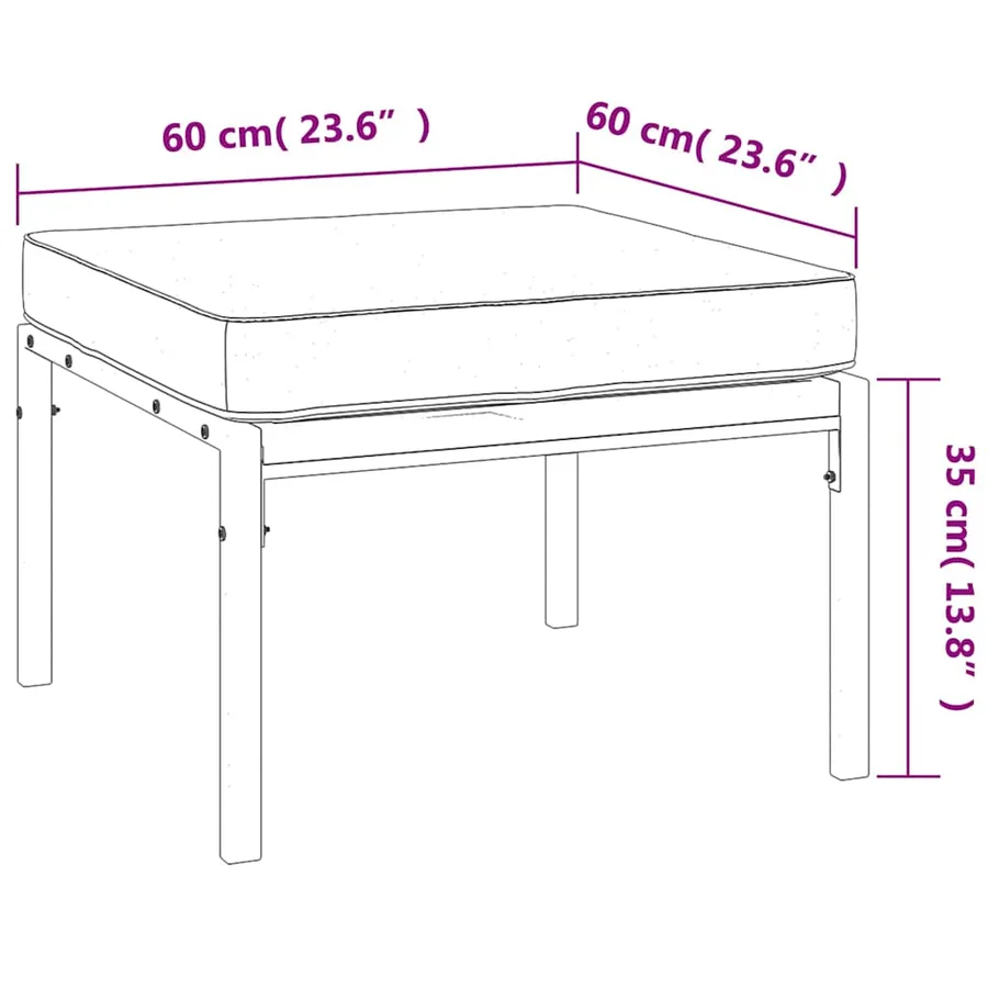 Tabourets de jardin et coussins sable lot de 2 60x60x35cm acier - 7