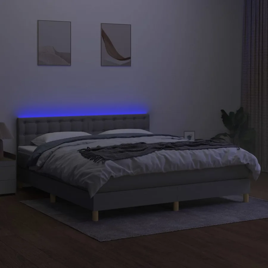 Sommier à lattes de lit et matelas et LED Gris clair 180x200 cm - 4
