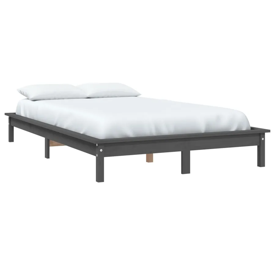 Cadre de lit sans matelas gris bois massif - 3