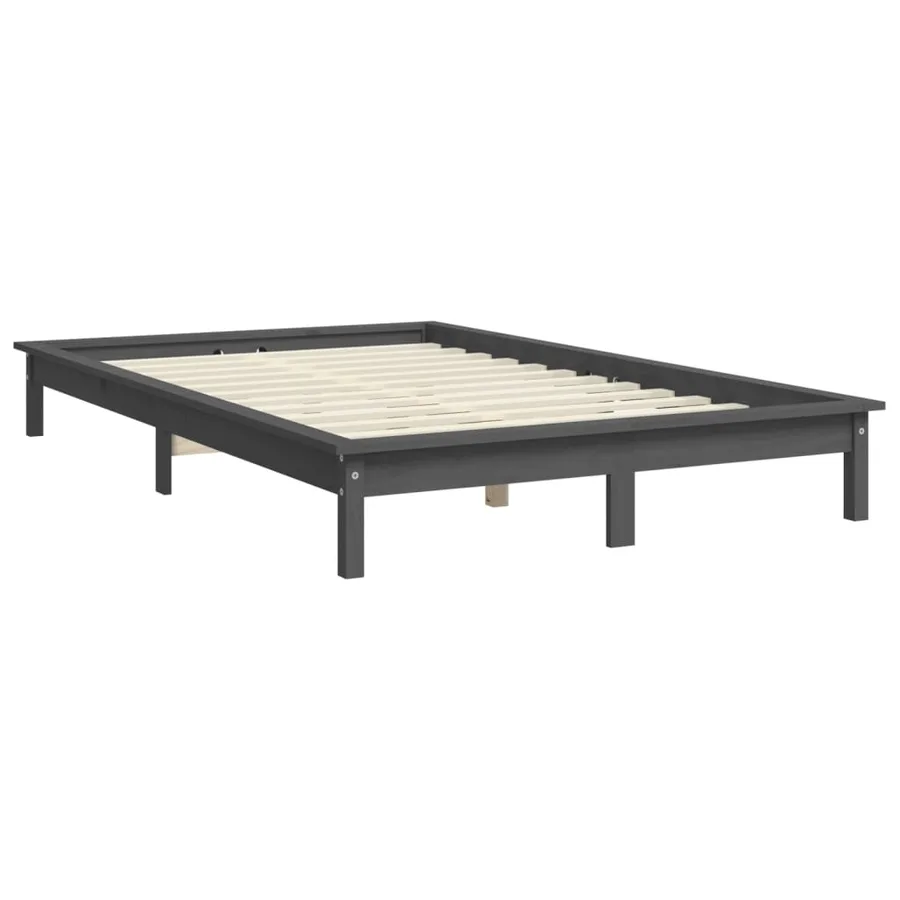 Cadre de lit sans matelas gris bois massif - 4