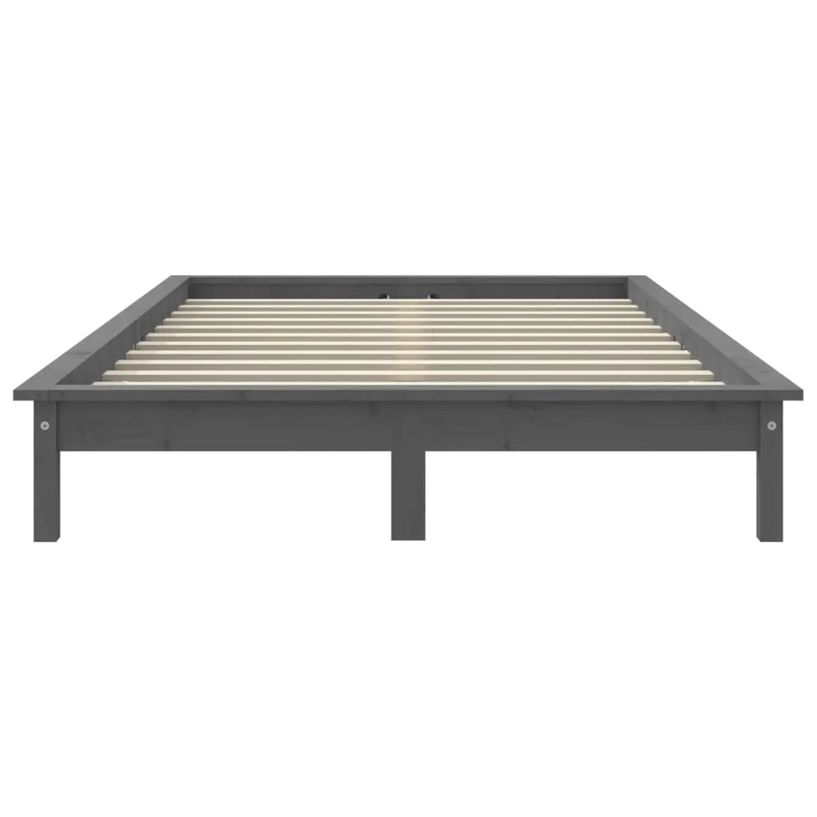 Cadre de lit sans matelas gris bois massif - 5