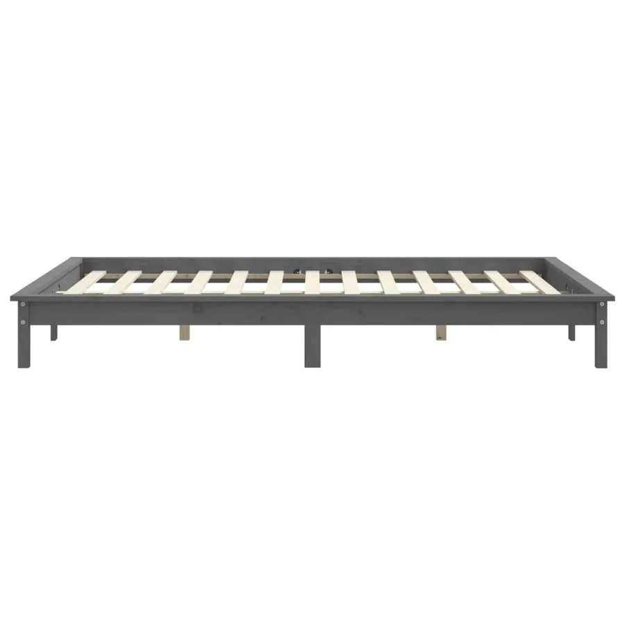 Cadre de lit sans matelas gris bois massif - 6