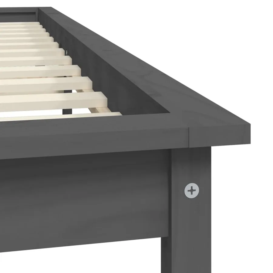 Cadre de lit sans matelas gris bois massif - 7