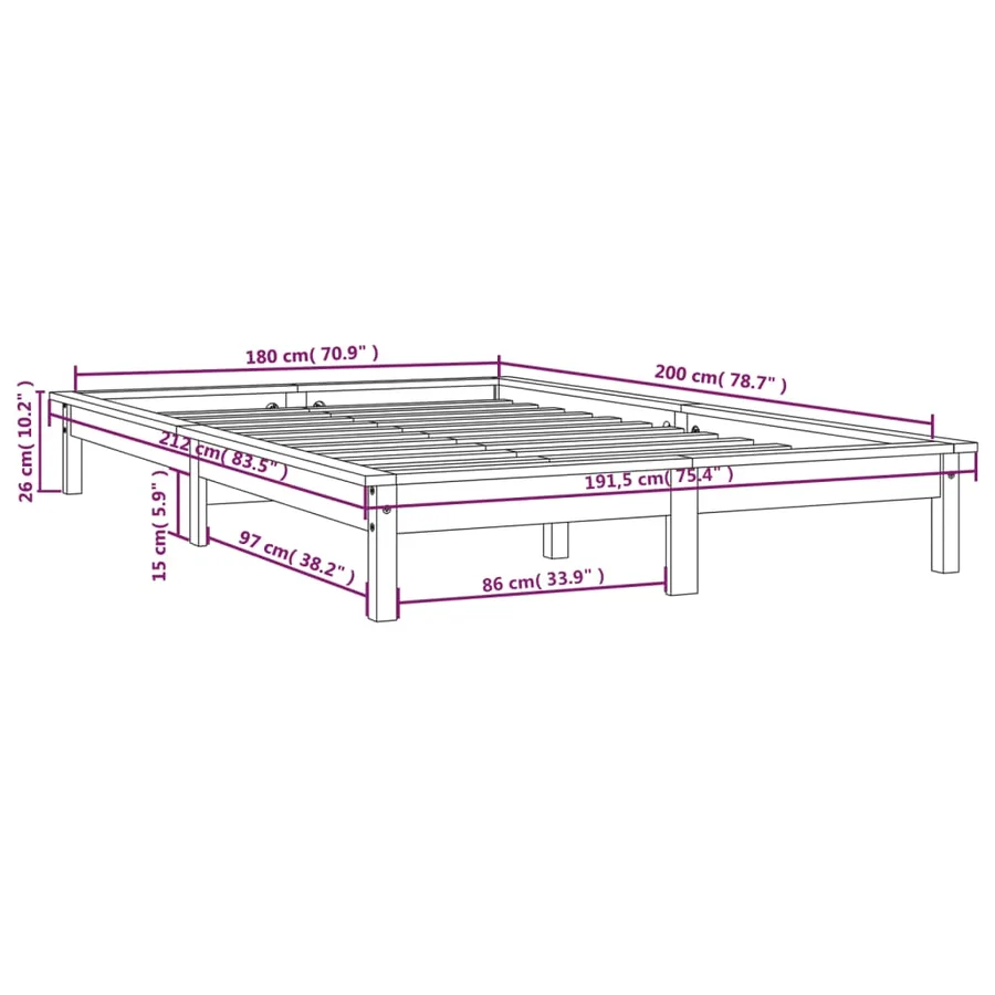 Cadre de lit sans matelas gris bois massif - 9
