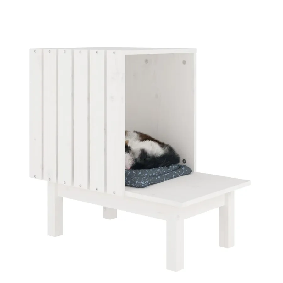 Maison pour chat Blanc 60x36x60 cm Bois de pin massif - 6