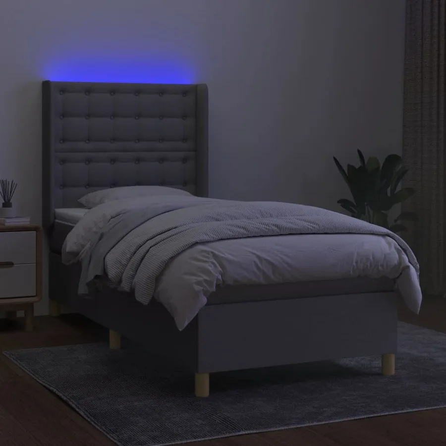 Sommier à lattes de lit matelas LED Gris clair 90x200cm Tissu - 3