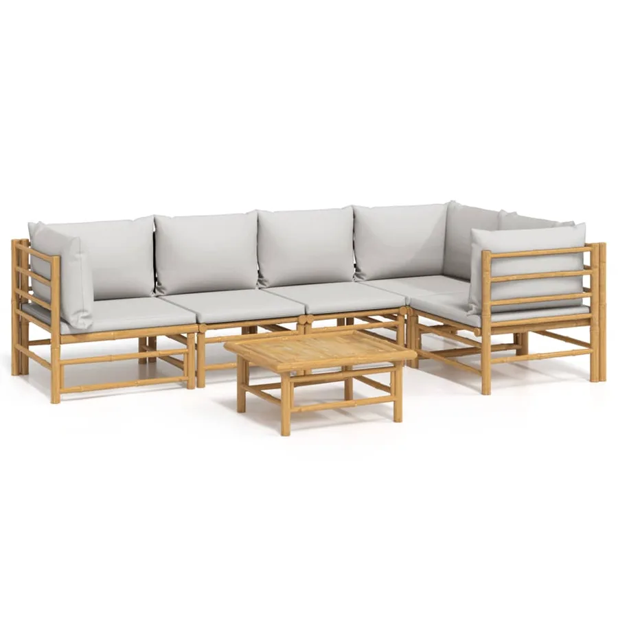 Salon de jardin 6 pcs avec coussins gris clair bambou - 2