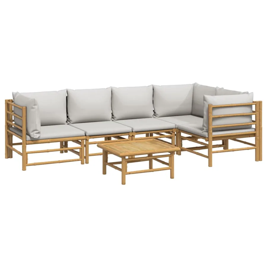 Salon de jardin 6 pcs avec coussins gris clair bambou - 3
