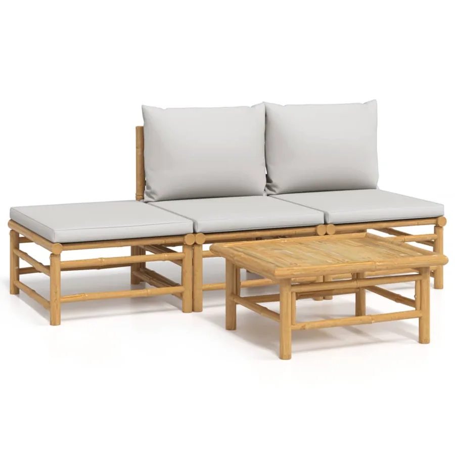 Salon de jardin 4 pcs avec coussins gris clair bambou - 2