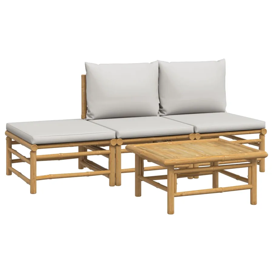 Salon de jardin 4 pcs avec coussins gris clair bambou - 3