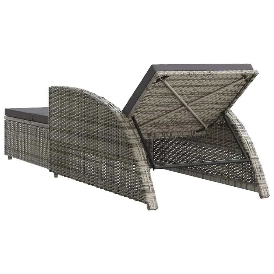 Chaise longue avec coussin gris foncé Résine tressée Gris - 4