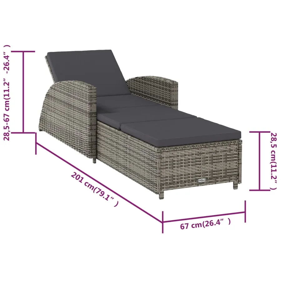 Chaise longue avec coussin gris foncé Résine tressée Gris - 9