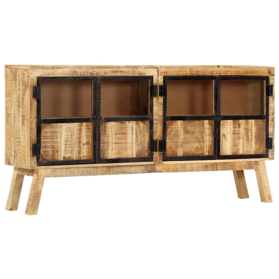 Buffet Marron et noir 160x30x80 cm Bois de manguier solide brut - 10
