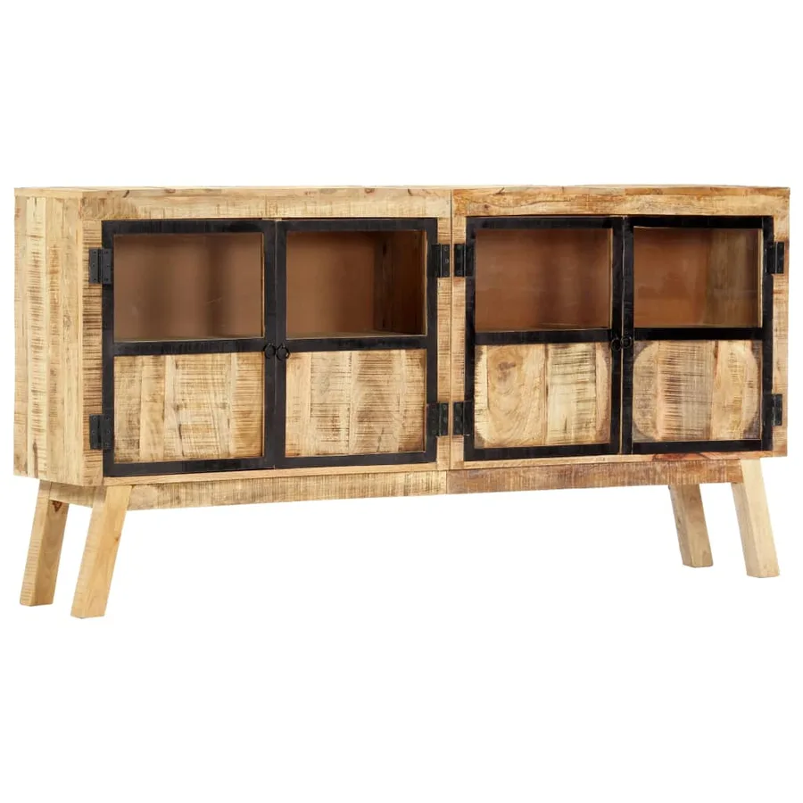 Buffet Marron et noir 160x30x80 cm Bois de manguier solide brut - 11