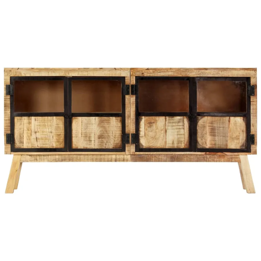 Buffet Marron et noir 160x30x80 cm Bois de manguier solide brut - 2