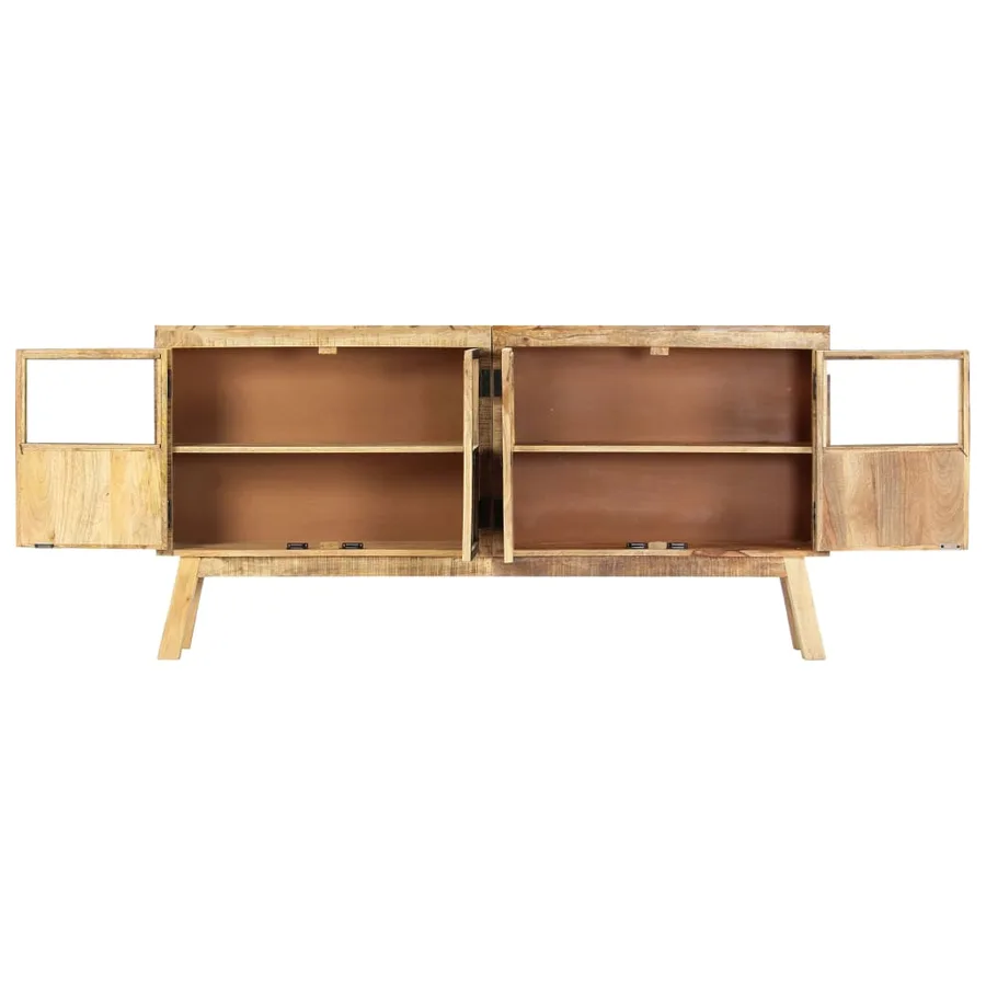Buffet Marron et noir 160x30x80 cm Bois de manguier solide brut - 3