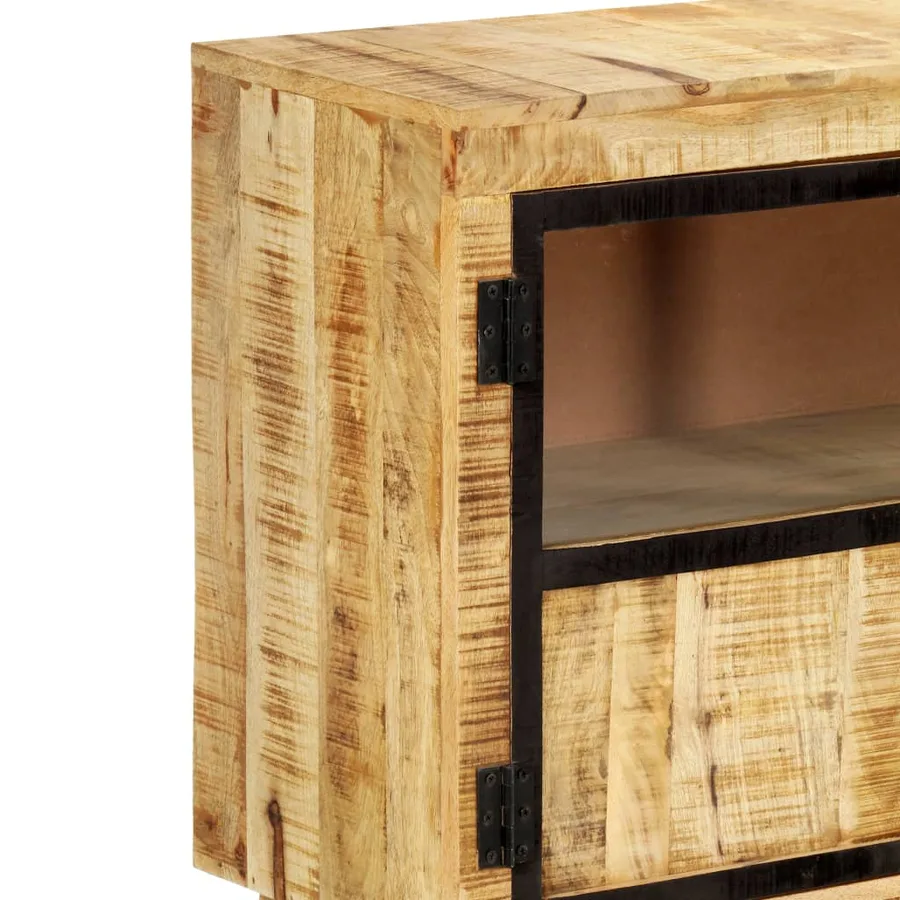 Buffet Marron et noir 160x30x80 cm Bois de manguier solide brut - 5