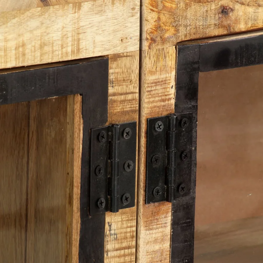 Buffet Marron et noir 160x30x80 cm Bois de manguier solide brut - 6